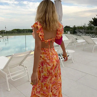 Robe maxi avec volants et motif floral – look d'été élégant avec une touche féminine