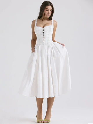 Elena | Robe d'été en lin léger avec des détails romantiques