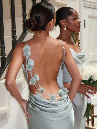 Xenia | Élégant robe maxi en satin texturé avec applications florales