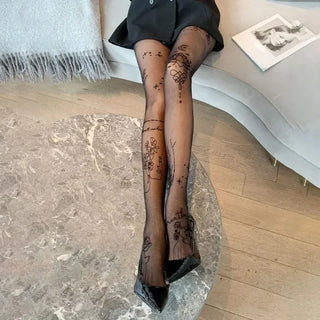 Collants transparents à motifs décoratifs pour femme