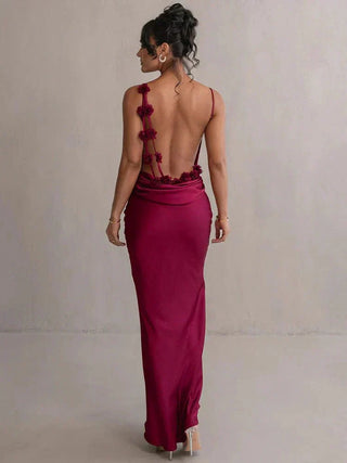 Xenia | Élégant robe maxi en satin texturé avec applications florales