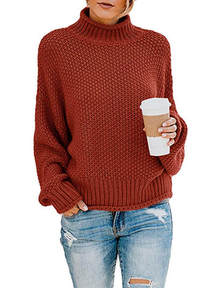 Pull en tricot épais Lavigne bordeaux, col roulé, manches longues, maille texturée.