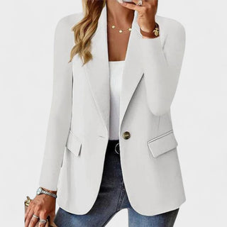 Blazer élégant blanc cassé à un bouton, col tailleur, poches à rabat sur le devant