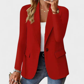 Blazer élégant rouge bordeaux à un bouton, manches longues, poches à rabat sur le devant