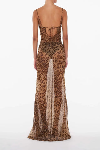 Theresia | Robe maxi léopard transparente – Sauvage & Séduisante