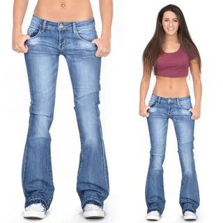 Jean femme coupe évasée taille basse style décontracté