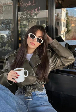 Veste en similicuir pour femme style motard