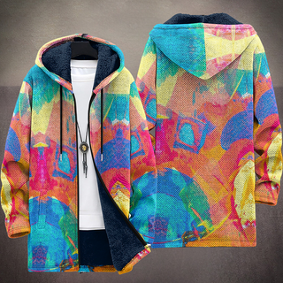 Veste sweat à capuche zippée multicolore, capuche avec impression abstraite au dos