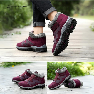 Chaussures d’hiver orthopédiques bordeaux, semelle crantée et col fourré gris