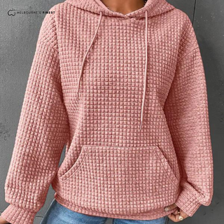 Sweat à capuche Keira™ rose poudré texturé, cordons et poche kangourou.