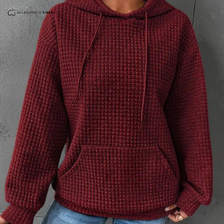 Sweat à capuche Keira™ bordeaux texturé, cordons et poche kangourou, coupe confortable.