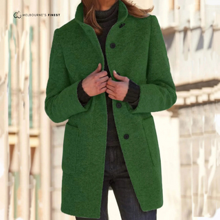 Manteau d’hiver femme vert à boutonnage, col à revers et poches