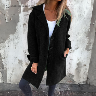 Manteau femme Alice™ noir, col châle, boutonnage, poches plaquées, manches longues.