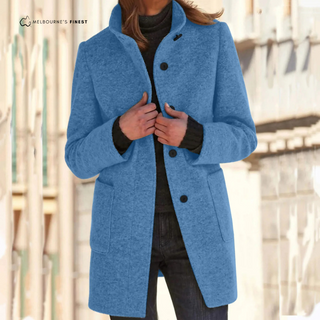 Manteau d’hiver femme bleu clair à boutonnage, col à revers et poches
