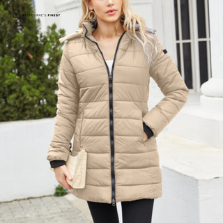 Manteau d’hiver kaki pour femme, capuche, fermeture éclair, matelassage, mi-long