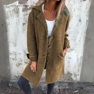 Manteau femme Alice™ kaki, col châle, boutons, poches sur les côtés, coupe ample.
