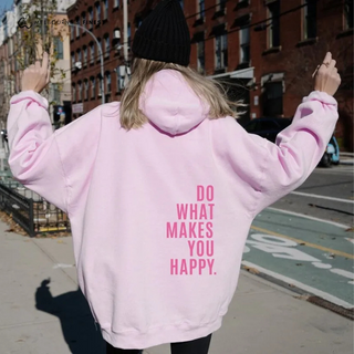 Sweat à capuche rose clair, grand imprimé « DO WHAT MAKES YOU HAPPY » au dos