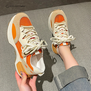 Baskets confort femme Salma™ beiges avec panneaux orange, lacets blancs