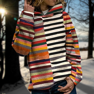Sweat à capuche femme Christa™ vintage rayé multicolore, manches longues