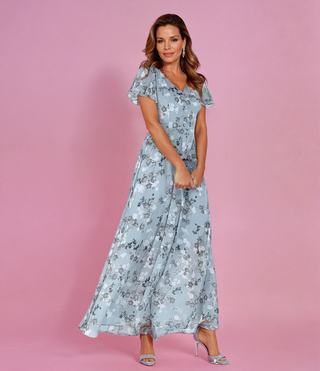 Robe Maxi en Chiffon avec Décolleté en V et Imprimé Floral – Élégante et Aérée