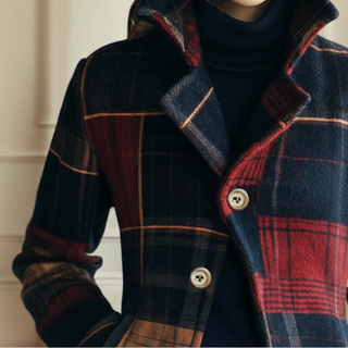 Veste à carreaux Ruby™ multicolore, gros boutons ronds, col et empiècement au buste