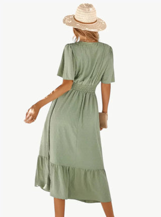 Robe d'été midi avec décolleté en V et taille cintrée – Décontractée & Féminine