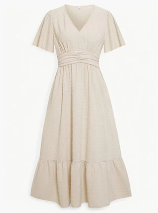 Robe d'été midi avec décolleté en V et taille cintrée – Décontractée & Féminine