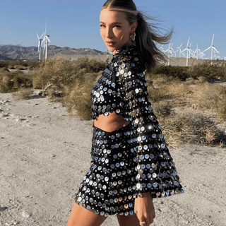 Beatrice | Robe Minikleid à Manches Exposées en Paillettes Brillantes avec Détail Cut-Out