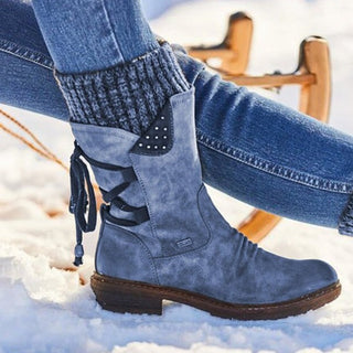 Bottes d’hiver pour femme en suède avec col tricoté et laçage arrière