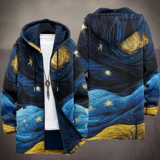 Veste sweat à capuche zippée bleu et jaune, motif galaxie au dos, capuche
