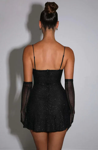 Anna| Robe Mini Brillante avec Gants