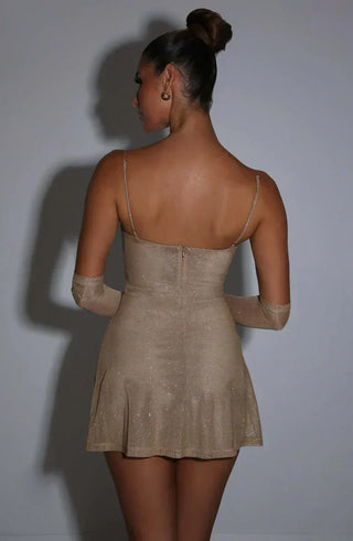 Anna| Robe Mini Brillante avec Gants