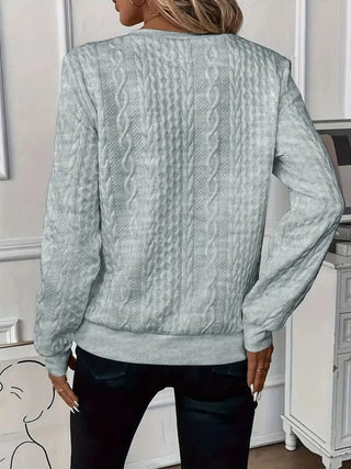 Pull à fermeture éclair, gris clair, vue de dos, maille torsadée, manches longues