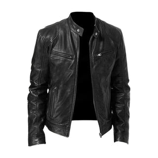 Veste en cuir noire Kyle™ avec fermeture éclair et col montant, poches poitrine.