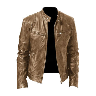 Veste en cuir kaki Kyle™ avec fermeture éclair et poches poitrine zippées.