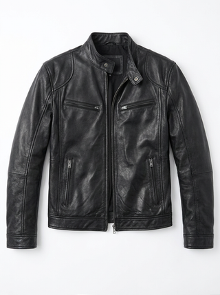Veste en cuir noire Kyle™ à deux poches zippées et fermeture centrale.