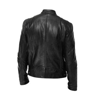 Veste en cuir noire Kyle™ vue de dos, coutures épaules et ourlet zippé.
