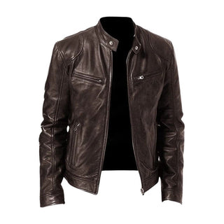 Veste en cuir marron foncé Kyle™ avec fermeture éclair et deux poches zippées.