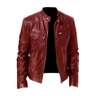 Veste en cuir bordeaux Kyle™ avec fermeture éclair centrale et poche poitrine zippée.