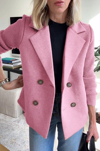 Blazer Camryn™ à manches tricotées, rose, col châle, boutons ronds sur l’avant