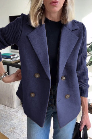 Blazer Camryn™ à manches tricotées, bleu marine, col châle, 4 boutons sur l’avant