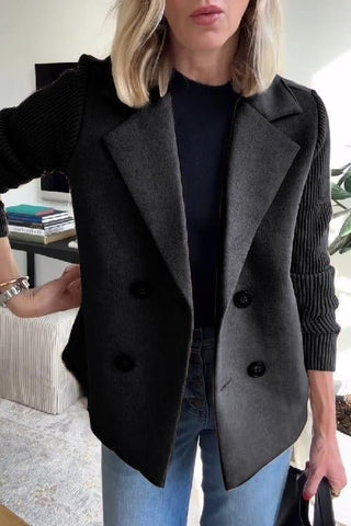 Blazer Camryn™ à manches tricotées, noir, col châle, boutons ronds sur l’avant