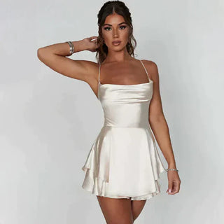 Emmy | Kruz en quer Robe Mini-Satin à Bretelles Spaghetti