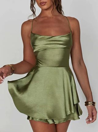 Emmy | Kruz en quer Robe Mini-Satin à Bretelles Spaghetti