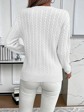 Pull à torsades Marielle blanc, col rond, manches longues, vue arrière