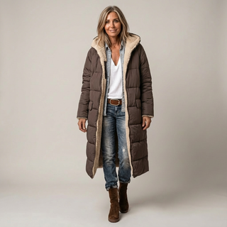 Manteau matelassé réversible marron, capuche doublée effet fourrure beige