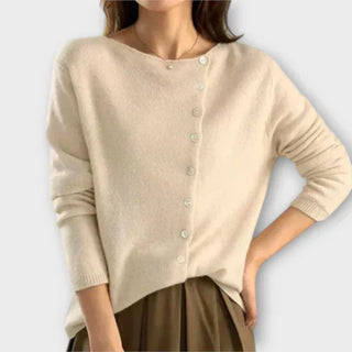 Cardigan beige boutonné à encolure V, manches longues, devant boutonné