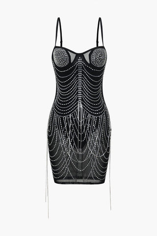 Celeste | Robe mini en mesh ornée de strass – Glamour éclatant pour des nuits inoubliables