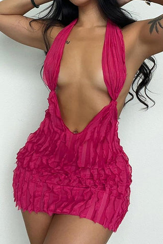 Liana | Robe Mini Sexy Transparente avec Plis & Décolleté Profond