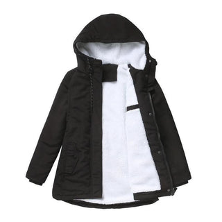 Parka FROSTHAVEN noire à capuche doublée, fermeture zippée, poches boutonnées